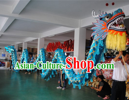 18 Meters Shinning Light Blue Competition and Parade Dragon Dance Costumes for Nine or Ten People