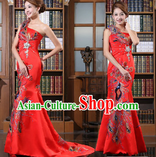 Lucky Red Phoenix Wedding Evening Dress for Brides