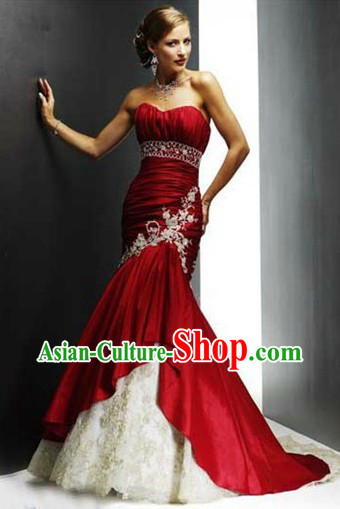 Fish Tail Chinese Style Red Evening Dress for Brides