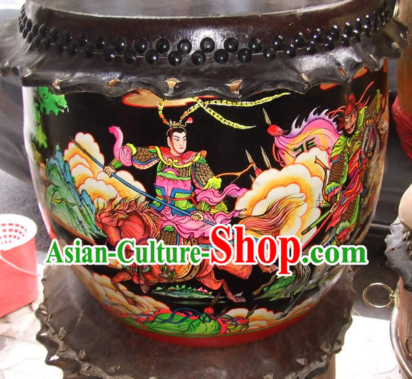 Hand Painted Three Kingdoms Heroes Lion Dance and Dragon Dance Performance Drum Collectible