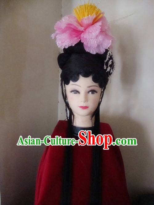 Traditional Chinese Long Black Wig and Headpiece Set