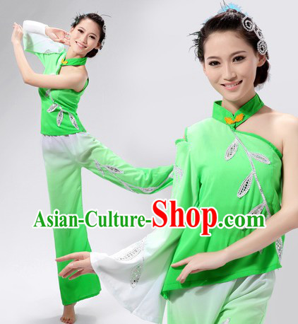 Green Chinese Han Ethnic Fan Dancing Costume for Women