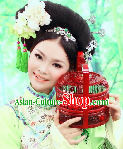 Chinese Classical Beauty Green Hair Accessories and Wig
