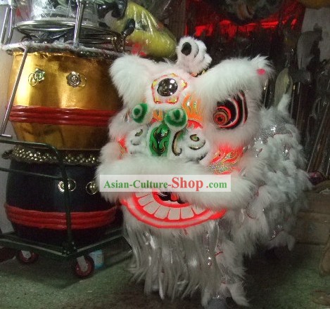 Professional Competition White Wool Lion Dance Costume Complete Set