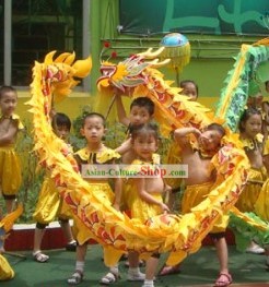 Yellow Beijing Dragon Dance Costumes Complete Set for Six Kindergarten Children