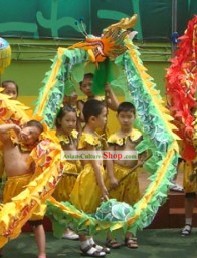 Green Beijing Dragon Dance Costumes Complete Set for Six Nursery School Children