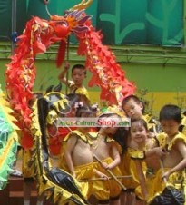 Red Beijing Dragon Dance Costumes Complete Set for Six Nursery School Kids