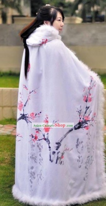 Ancient Chinese Hand Painted Cherry Blossom Winter Cape