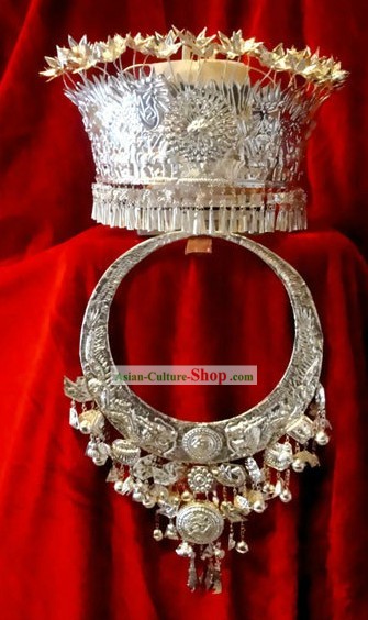 Miao Silver Hat and Necklace Set