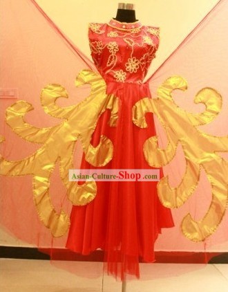 Traditional Chinese Red Classical Dance Costumes with Wings