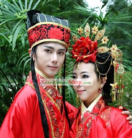 Ancient Chinese Wedding Bridegroom Hat and Bride Hair Accessories