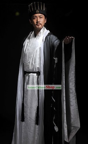 Three Kingdoms Zhuge Liang Costumes and Hat Complete Set for Men