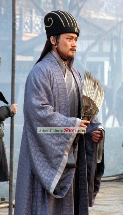 Three Kingdoms Zhuge Liang Costumes and Hat Complete Set for Men