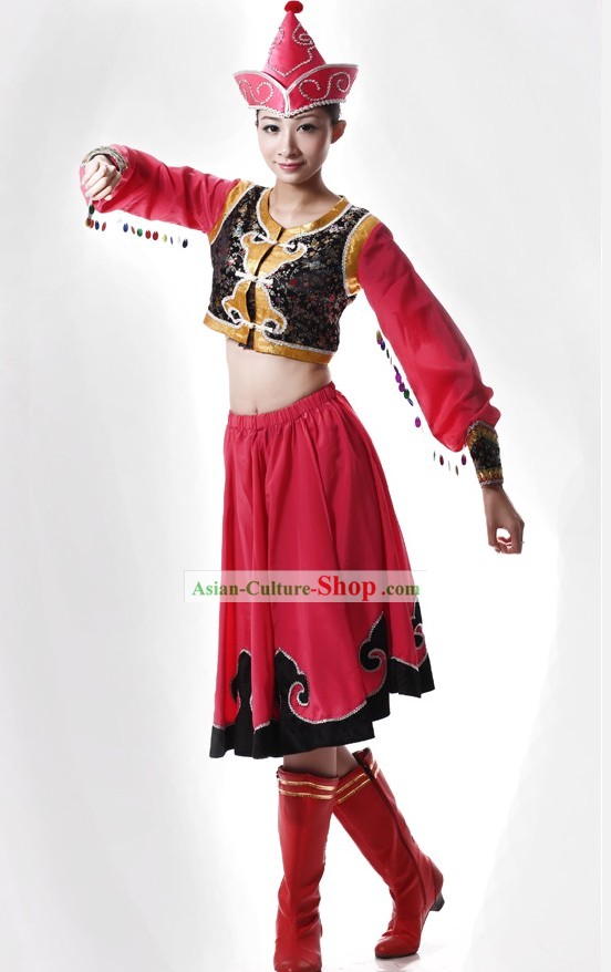 Mongolian Chopstick Dance Costume and Hat for Women