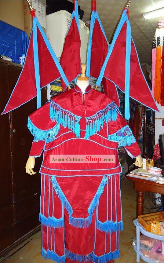 Beijing Opera Red Fighting Cao Costumes with Flags for Women