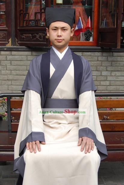 Ancient Chinese Zhiju Hanfu Clothing and Hat for Men