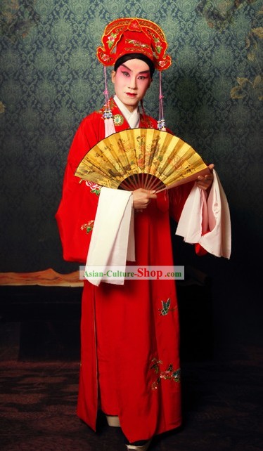 Chinese Beijing Opera Red Sheng Actor Costume and Hat
