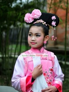 Qing Dynasty Princess Costumes and Headwear Complete Set for Children