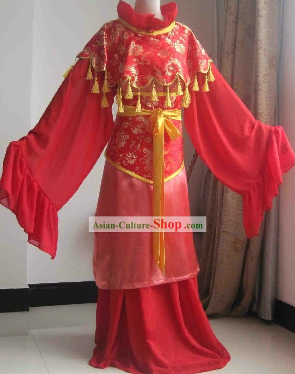 Chinese Classical Red Wedding Dress with Yellow Tassels