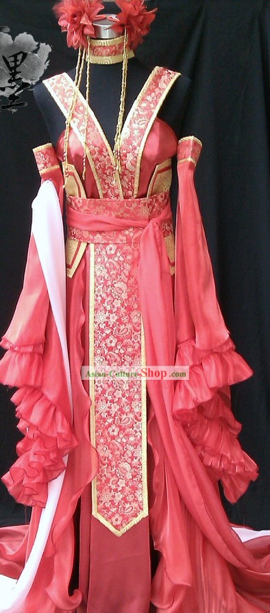 Chinese Princess Red Cosplay Costumes and Hair Accessories Complete Set