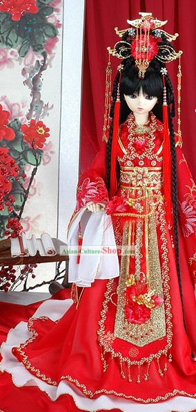 Ancient Chinese Imperial Princess Red Hair Accessoreis and Wig Complete Set