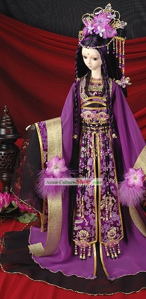 Ancient Chinese Palace Empress Purple Costumes, Hair Accessoreis and Wig Complete Set