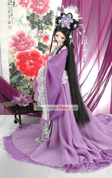 Ancient Chinese Imperial Empress Purple Costumes, Hair Accessoreis and Wig Complete Set