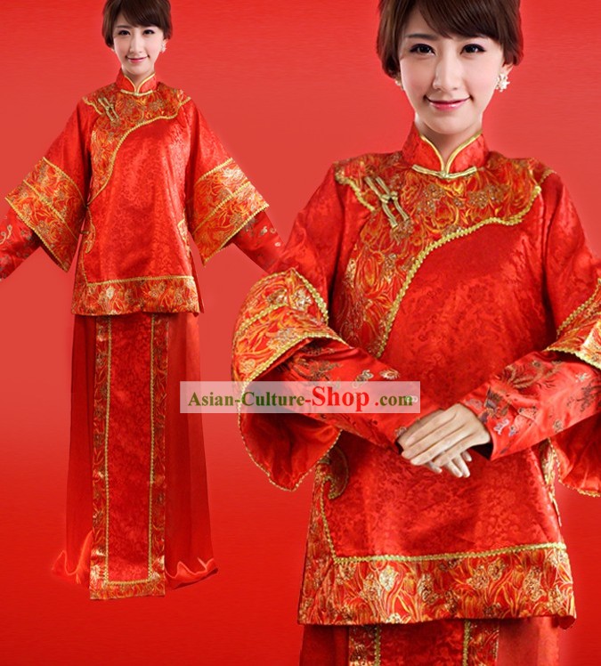 Chinese Classical Red Phoenix Wedding Dress for Bride