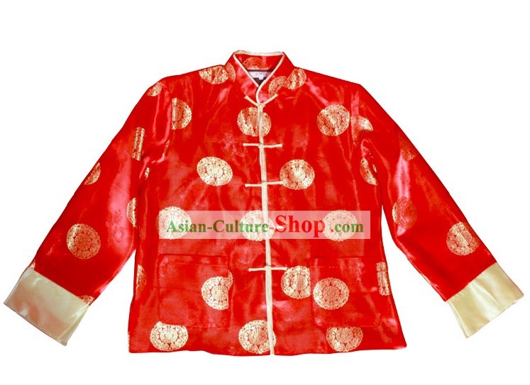 Ancient Chinese Lucky Red Dragon Wedding Blouse for Bridegrooms