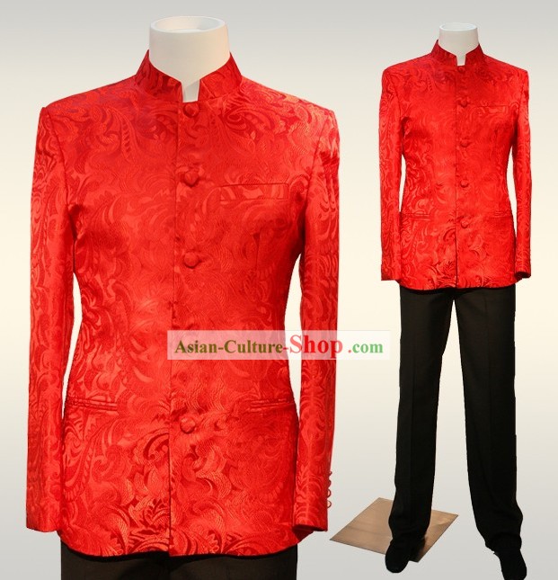 Chinese Mandarin Red Wedding Ceremonial Blouse for Bridegrooms