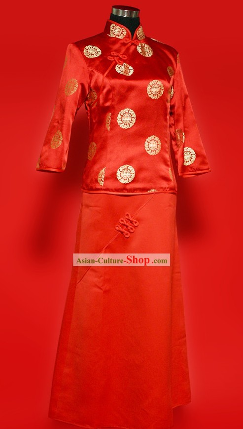 Chinese Old Style Red Xiao Feng Xian Wedding Suit