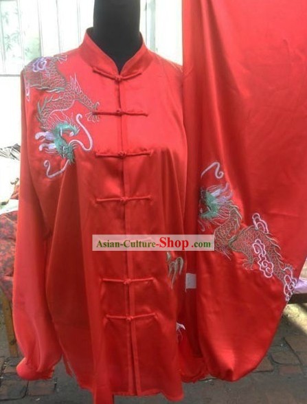 Red Silk Dragon Kung Fu Uniform for Men