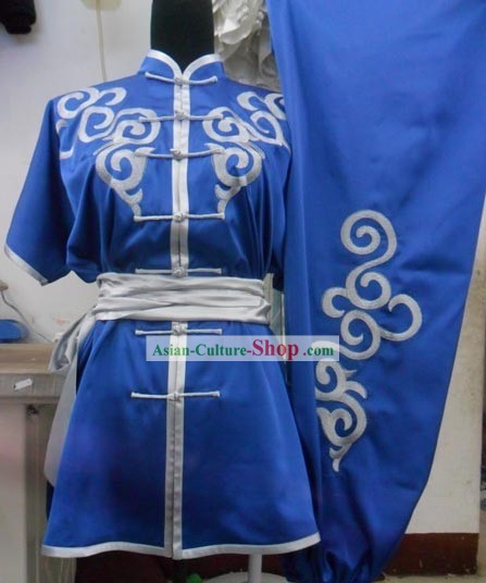 Blue Silk Kung Fu Tournaments Costumes for Men or Women
