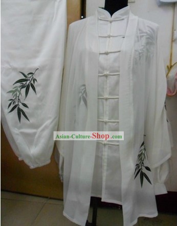 White Graceful Bamboo Silk Kung Fu Uniform for Men