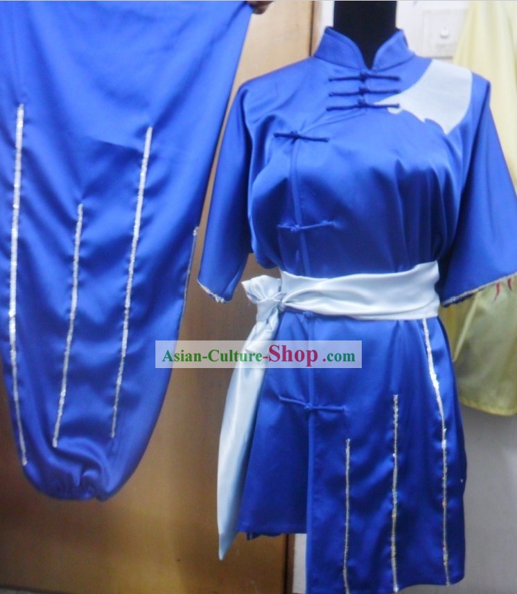 Blue Graceful Kung Fu Silk Uniform for Women