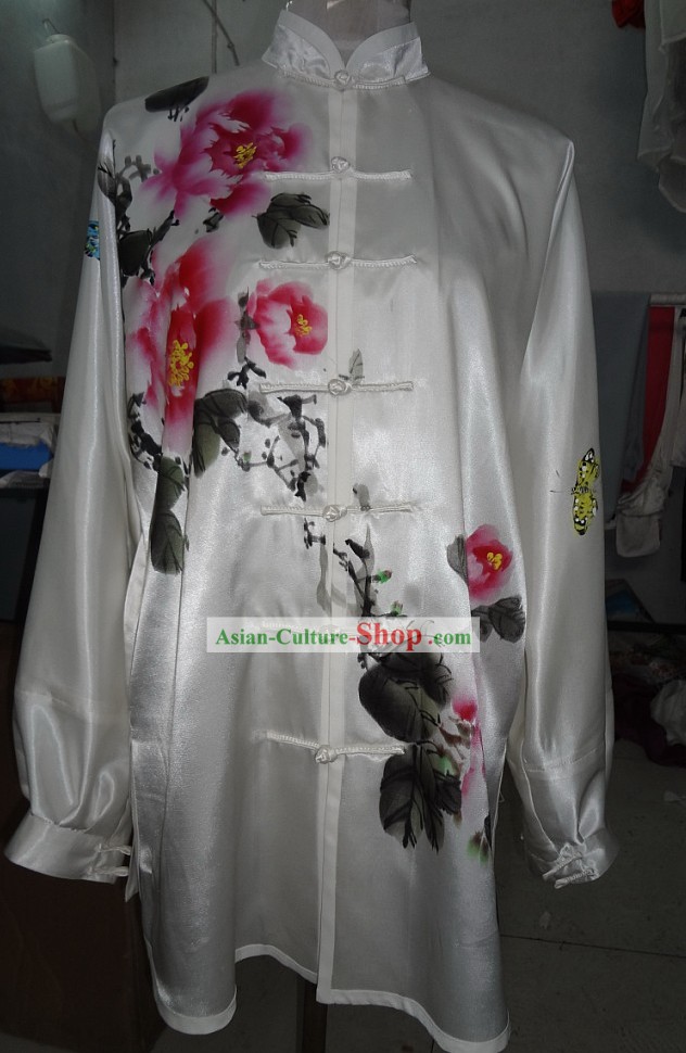 Supreme Silk Original Painting Peony Butterfly Tai Chi Suit