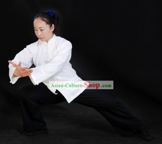 Traditional White Tai Chi Blouse and Black Pants