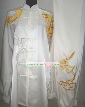 White Silk Dragon and Cloud Kung Fu Dress for Men