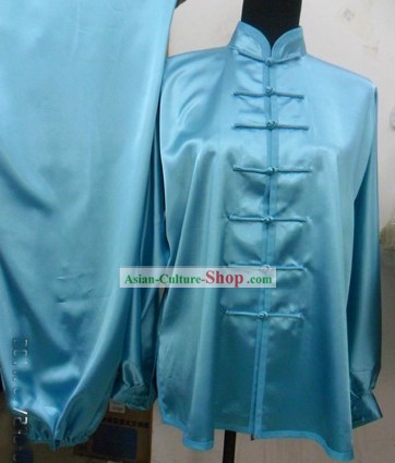 Pure Silk Sky-blue Kung Fu Dress for Men