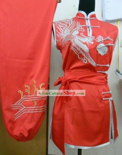 Red Silk Phoenix Long Fist Performance Costume for Women