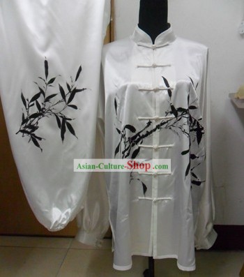 White Kung Fu Silk Competition Uniform for Men