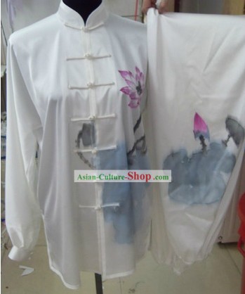 Traditional Chinese Hand Painted Lotus Tai Chi Competition Clothing