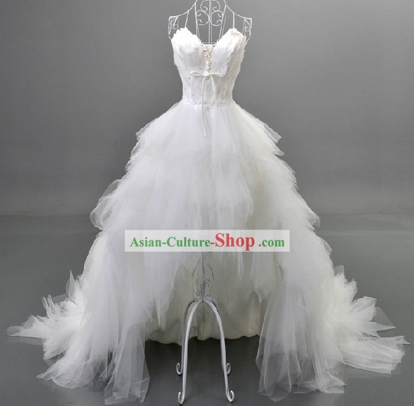 Romantic Pure White Feather Wedding Dress for Bride