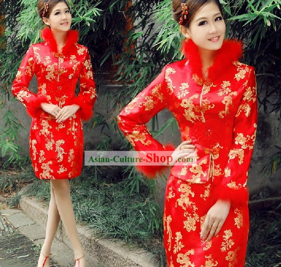 Chinese Classic Red Wedding Dress Set for Brides