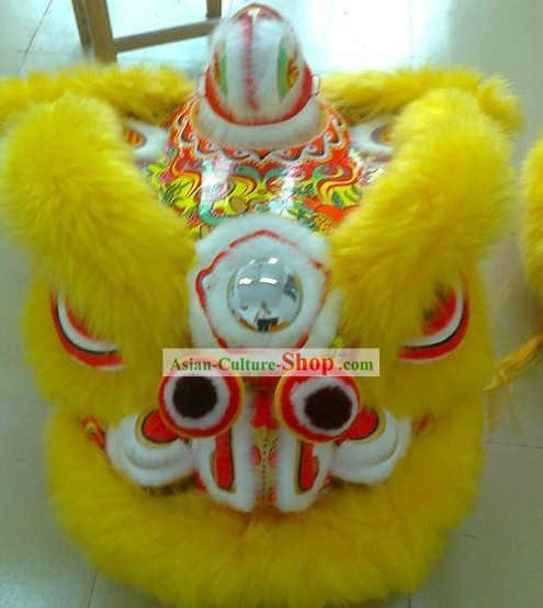 Supreme Yellow Long Wool Competition and Parade Lion Dance Costume Complete Set