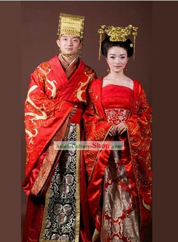 Traditional Chinese Wedding Garment Two Complete Sets for Men and Women