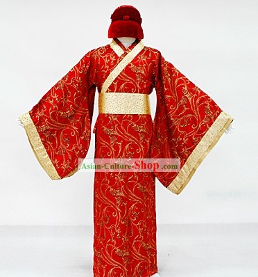 Ancient Chinese Wedding Dress and Hat for Bridegroom