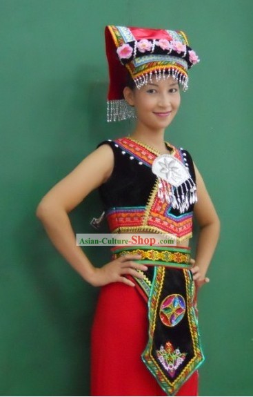 Chinese Ethnic Zhuang Female Clothing and Hat