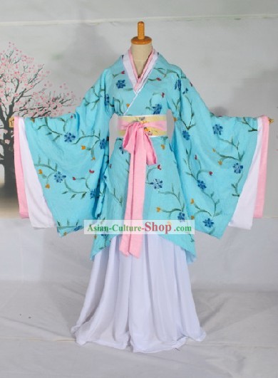 Ancient Chinese Han Dynasty Princess Blue Clothing Complete Set