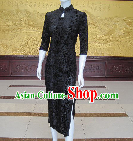 Chinese Classic Black Flower Cheongsam